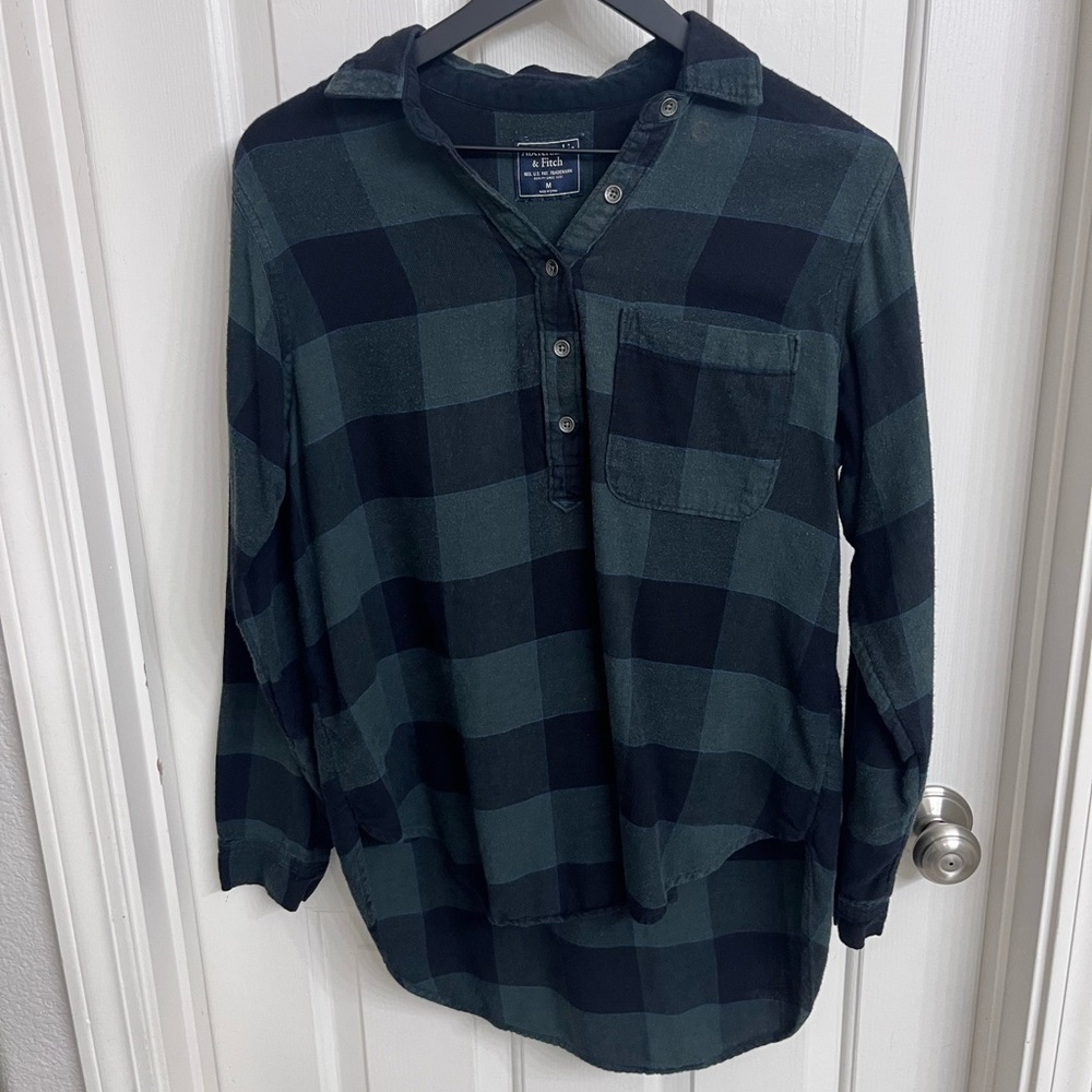 Abercrombie & Fitch Black and Green Checkered Shirt